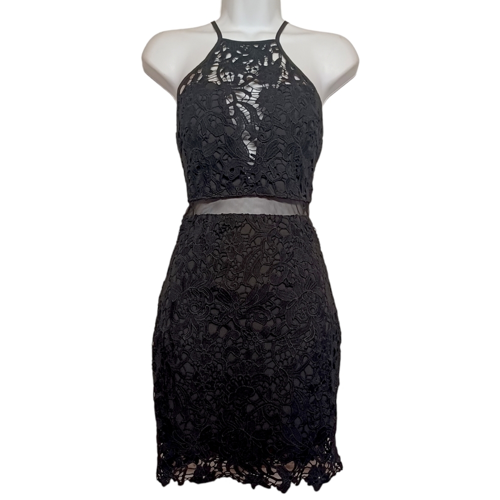 SEEK THE LABEL Dress Small Black Floral Print Mesh Cut Out Sleeveless Mini